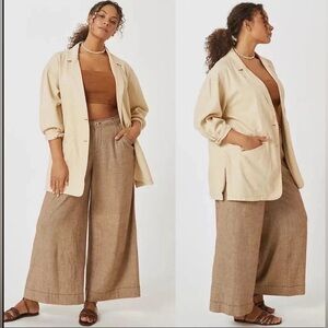 Anthropologie Pilcro Washed Linen Blend Blazer Boxy Oversized Slouchy Beige M